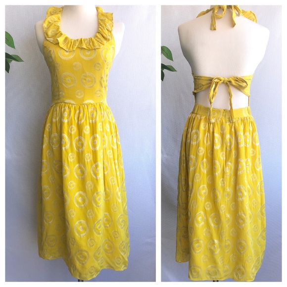 Anthropologie Dresses & Skirts - Anthro Lauren Moffatt Silk Halter Dress Yellow